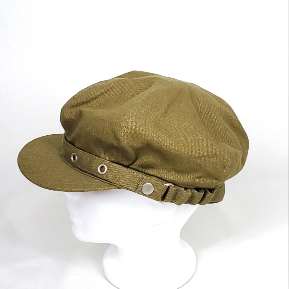 Women's Schoolboy Style Hat Green Canvas Cotton One Size.Lined. Excellent